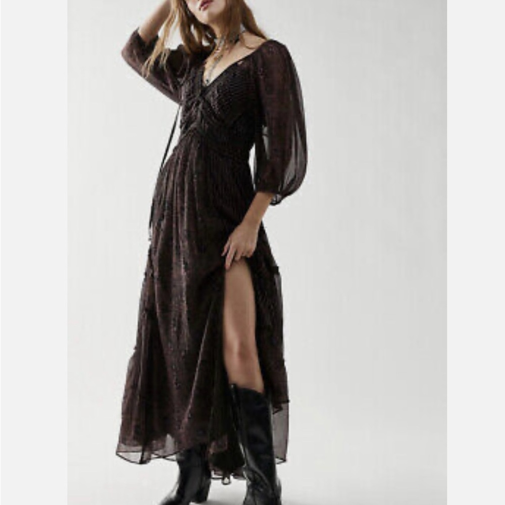 FREE PEOPLE You're A Jewel Printed Ruched Billowy Criss Cross Front Maxi Dress
